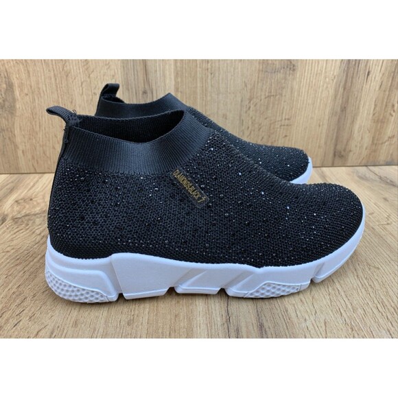Azalea Wang DLamonds Sock Sneaker ShoesWomen's Size 7 Black Rhinestones Slip On - Picture 2 of 16